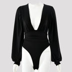 Long-sleeved deep V waist bodysuit