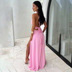 V-neck Slit Dress Backless