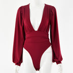 Long-sleeved deep V waist bodysuit