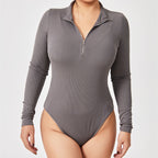Long Sleeve Zippered Thong Bodysuit
