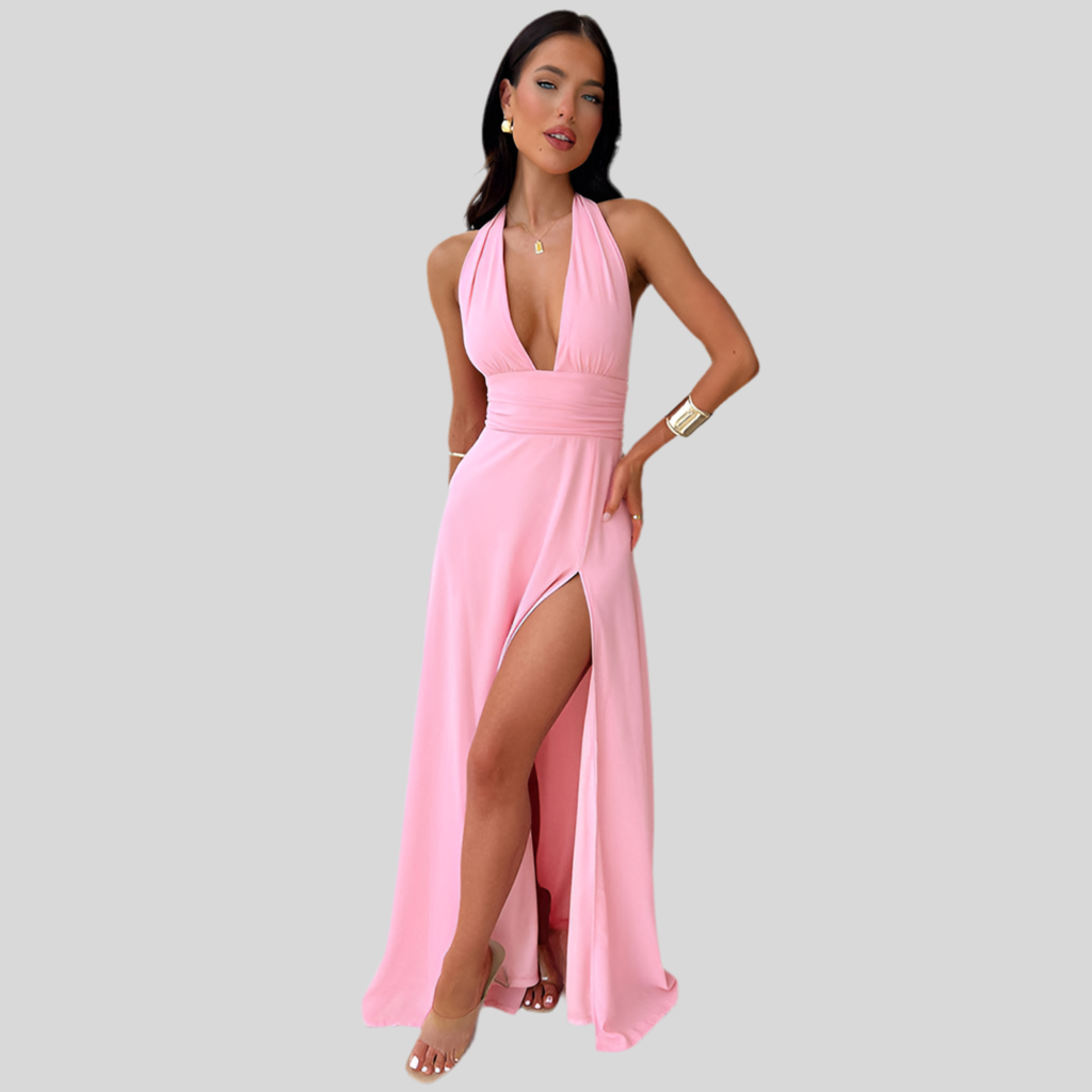 V-neck Slit Dress Backless