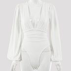 Long-sleeved deep V waist bodysuit