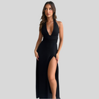 V-neck Slit Dress Backless