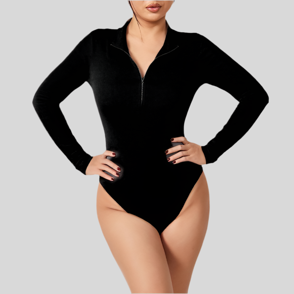 Long Sleeve Zippered Thong Bodysuit
