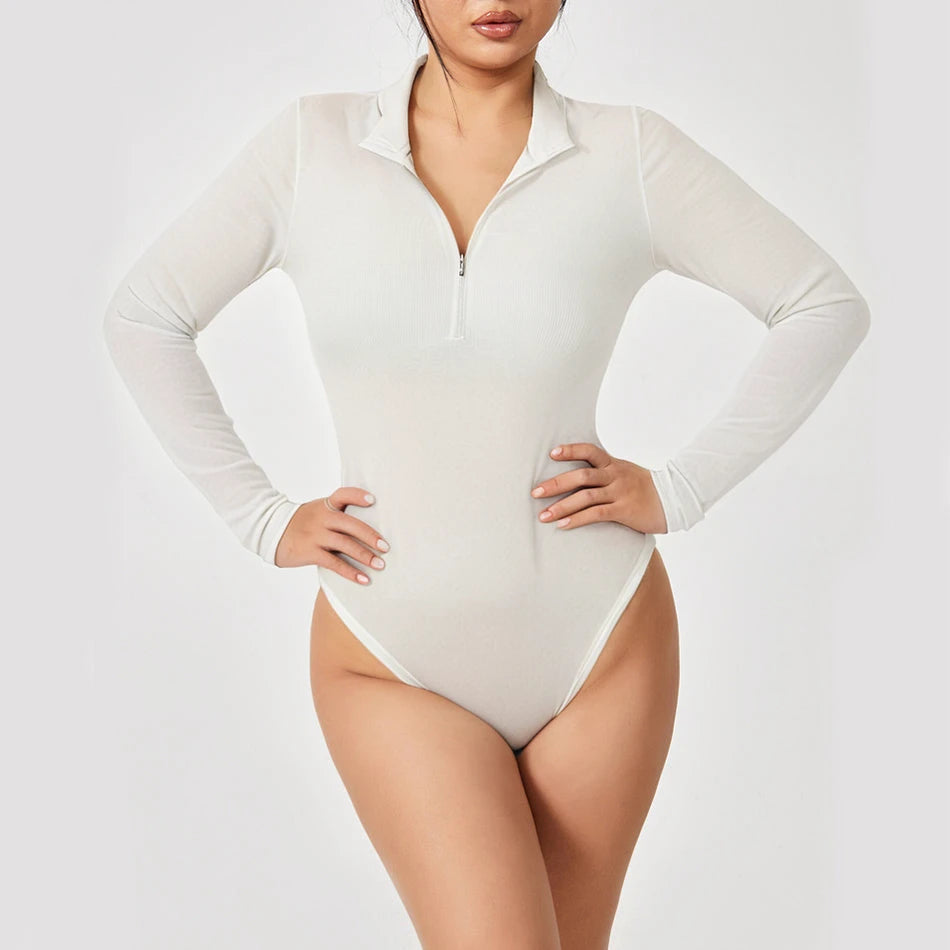 Long Sleeve Zippered Thong Bodysuit