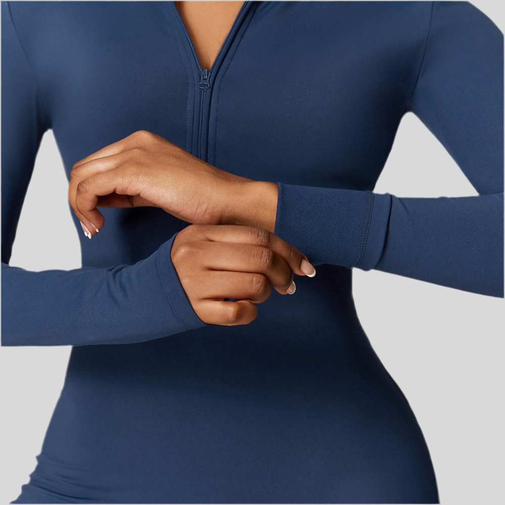 Zippered Long Sleeve Bodysuit Full Body
